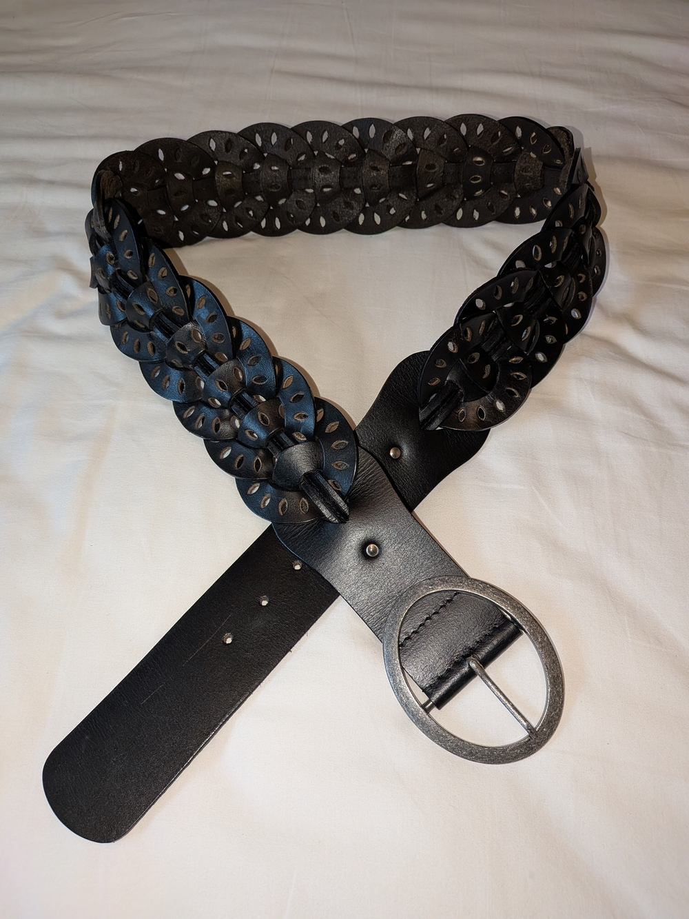 Genuine Black Leather Belt with Round Buckle